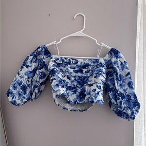 Floral Blue Off-Shoulder crop top